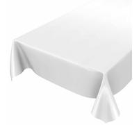 ANRO Nappe en toile cirée - Lavable - Pour le jardin, l'intérieur et l'extérieur - Blanc uni brillant - Motif uni - Ronde, ovale ou rectangulaire - 200 x 140 cm