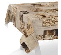 ANRO Nappe en toile cirée lavable pour table de jardin - Café - 200 x 140 cm - Bord coupé