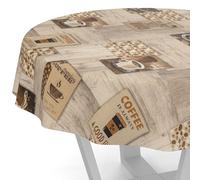 ANRO Nappe en toile cirée - Lavable - Pour table de jardin - Café - Ronde - 120 cm - Bord coupé