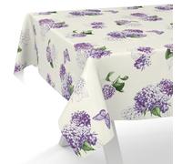 ANRO Nappe en toile cirée lavable, pour table de jardin, de forme ronde, ovale ou rectangulaire, 220 x 140 cm, bord coupé, fleurs lilas