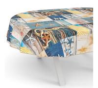 ANRO Nappe en toile cirée lavable, pour table de jardin, de forme ronde, ovale ou rectangulaire, motif maritime, ovale, 160 x 140 cm, avec ourlet (bordée)