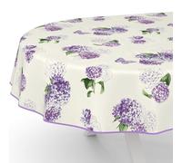 ANRO Nappe en toile cirée lavable, pour table de jardin, de forme ronde, ovale ou rectangulaire, ovale, 160 x 140 cm, avec ourlet (bordée), fleurs lilas