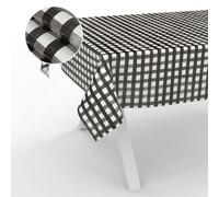ANRO Nappe en Toile cirée, Lavable, pour Table de Jardin, extérieur et intérieur, Bord coupé, à Carreaux, Noire, 200 x 140 cm