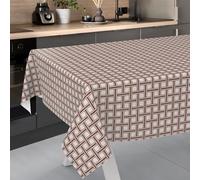ANRO Nappe en Toile cirée, Lavable, pour Table de Jardin, extérieur et intérieur, Bord coupé, Carreaux Beiges, 200 x 140 cm