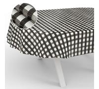 ANRO Nappe en Toile cirée, Lavable, pour Table de Jardin, extérieur et intérieur, Ovale, Bord coupé, à Carreaux, Noire, 240 x 140 cm