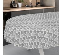 ANRO Nappe en Toile cirée, Lavable, pour Table de Jardin, extérieur et intérieur, Ovale, Bord coupé, Motif cœur Gris, 200 x 140 cm