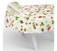 ANRO Nappe en Toile cirée, Lavable, pour Table de Jardin, extérieur et intérieur, Ovale, Bord coupé, Motif Fraises, 240 x 140 cm