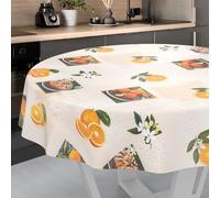 ANRO Nappe en Toile cirée Lavable, pour Table de Jardin, extérieur et intérieur, Ronde, 140 cm, Bord coupé, Oranges