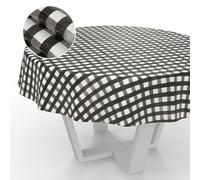 ANRO Nappe en Toile cirée, Lavable, pour Table de Jardin, extérieur et intérieur, Ronde, 140 cm, Bord coupé, à Carreaux, Noire