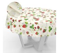 ANRO Nappe en Toile cirée, Lavable, pour Table de Jardin, extérieur et intérieur, Ronde, 140 cm, Motif Fraises