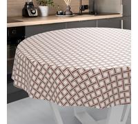 ANRO Nappe en Toile cirée, Lavable, pour Table de Jardin, extérieur et intérieur, Ronde, Bord coupé, Carreaux Beiges, 140 cm