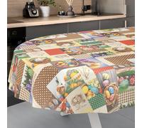 ANRO Nappe en Toile cirée, Lavable, pour Table de Jardin, extérieur, intérieur, Ovale, 220 x 140 cm, Bord coupé, Motif Ostara
