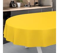 ANRO Nappe en Toile cirée, Lavable, pour Table de Jardin, extérieur, intérieur, Ovale, Bord coupé, Jaune, 240 x 140 cm