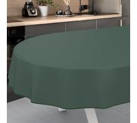 ANRO Nappe en Toile cirée, Lavable, pour Table de Jardin, pour l'extérieur et l'intérieur, Ovale, avec Ourlet, Vert Sapin, 220 x 140 cm
