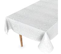 ANRO Nappe en toile cirée lavable - Rectangulaire - Ovale - Bord coupé - Blanc - Motif fleurs en relief - 200 x 140 cm