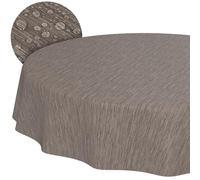 ANRO Nappe en toile cirée lavable, ronde 100cm, bord coupé, aspect lin, aspect textile, beige, marron, nappe de jardin en toile cirée