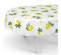 ANRO Nappe en toile cirée lavable, ronde, ovale ou rectangulaire, ovale, bord coupé, motif citrons, 160 x 140 cm