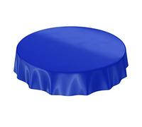 Anro Nappe en toile cirée lavable, uni, brillant, Toile cirée, bleu foncé, Eingefasst Rund 140cm