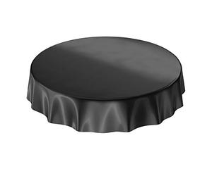 Anro Nappe en toile cirée lavable, uni, brillant, Toile cirée, Noir , Eingefasst Rund 140cm