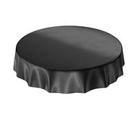 Anro Nappe en toile cirée lavable Uni Brillant/uni, Toile cirée, Noir , Eingefasst Rund 140cm