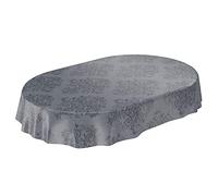 Anro Nappe en toile cirée Motif arabesques, Fibres synthétiques, Gris/anthracite, Oval 140 x 220cm eingefasst