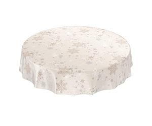 ANRO Nappe en Toile cirée, Motif Flocons de Neige, Beige, Ronde, 140 cm