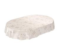 ANRO Nappe en toile cirée - Motif flocons de neige de Noël - Beige - 240 x 140 cm (ovale) - Bordée