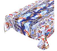 Anro Nappe en toile cirée, motifs de Noël, bleu foncé, Toile cirée, Schnittkante, 100x140cm