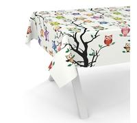 ANRO Nappe en toile cirée pour table de jardin lavable Motif de chouette Forme ronde, ovale ou carrée 160x100 cm Bords découpés