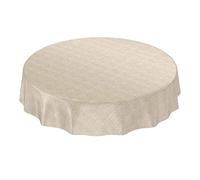 ANRO Nappe en Toile cirée Ronde, Aspect Lin, Beige, 140 cm