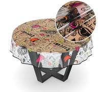 ANRO Nappe en toile cirée transparente - Film de protection de table - Motif imprimé - Café - Rond - 120 cm - Avec ourlet