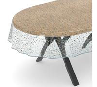 ANRO Nappe en toile cirée transparente - Film de protection de table - Motif imprimé - Terrazo - Ovale - 140 x 200 cm - Avec ourlet