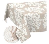 ANRO Nappe Lavable damassée rectangulaire 200 x 140 cm - Imperméable pour l'intérieur et l'extérieur, Effet Lotus, Bord coupé