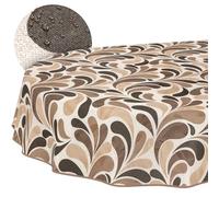 ANRO Nappe Lavable - Motif Gouttes - Beige - Ovale - 180 x 140 cm - Imperméable - pour l'intérieur et l'extérieur - Effet Lotus - avec Ourlet
