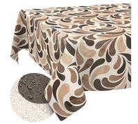 ANRO Nappe Lavable - Motif Gouttes - Beige - Rectangulaire - 280 x 140 cm - Imperméable - pour l'intérieur et l'extérieur - Effet Lotus - Bord coupé