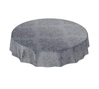 ANRO - Nappe Ronde en Toile cirée Lavable - Gris Anthracite - Motif Baroque - avec arabesques - 140 cm