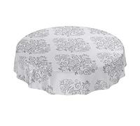 ANRO - Nappe Ronde en Toile cirée Lavable - Gris Clair - Motif Baroque - avec arabesques - Ronde 140 cm