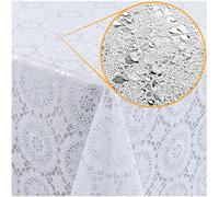 ANRO Nappe Toile cirée lavable Dentelle Vinyle Crochet Aspect Dentelle 100 x 138 cm Cercles Blanc Facile à Nettoyer