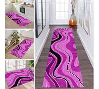 Anro Tapis de couloir, cuisine, antidérapant, lavable, 40 x 200 cm, rose et noir, en polyester, pour couloir, salon, chambre à coucher, tapis de cuisine
