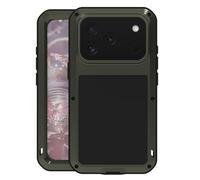 ANROD Coque Antichoc pour iPhone 17 Pro Max, Aluminium Militaire (Vert) | Housse Rigide avec Verre Trempé, Cadre Métallique complet Anti-poussière Étanche pour Sport Travail Extérieur