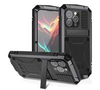 ANROD pour iPhone 15 Pro Max Coque, Étui Rigide Antichoc Aluminium Métal Gorilla Verre Militaire Heavy Duty Robuste Protecteur Couverture pour 15 Pro Max, avec Béquille (Noir)