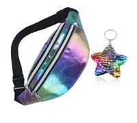 ANROI Sac Banane Holographique Brillant - Sac Ceinture Femme Cuir PU - Sacoche de Ceinture Réfléchissante Pochette de Voyage Bum Bag,Porte Clés Papillon Inclus