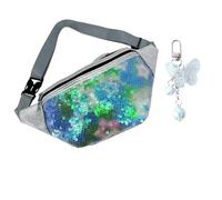 ANROI Sac Banane Holographique Brillant - Sac Ceinture Femme Cuir PU - Sacoche de Ceinture Réfléchissante Pochette de Voyage Bum Bag,Porte Clés Papillon Inclus