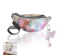 ANROI Sac Banane Holographique Brillant - Sac Ceinture Femme Cuir PU - Sacoche de Ceinture Réfléchissante Pochette de Voyage Bum Bag,Porte Clés Papillon Inclus