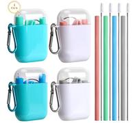 Anruyi 4 Pailles en Silicone Pailles à Boire Réutilisables Pailles Bubble Tea Paille Lavable Sans BPA avec 4 Brosse et 4 Boîte pour Smoothie,Thé à Bulles,Milk-shake