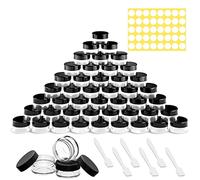 Anruyi 68 Pièces Pots Cosmétiques Vides, Contenants Vides Cosmétiques avec Mini Spatule Cosmétique et Gommettes Autocollantes Ronde pour Crème Échantillons Poudre Lotion (3/5 / 10ml, Noir)