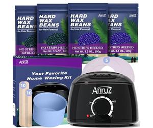 ANRUZ Chauffe Cire Epilation, Kit Epilation Cire Inclure 400g Perles de Cire et 20 Spatules, Silicone Bol， Chauffe Cire Kit pour Corps Entier, Jambes,Visage, Sourcils