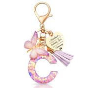 Anruzon Porte-clés fille - Lettre clé - Pendentif papillon - Cadeau de rentrée des classes - Petit cadeau - Cadeau pour enfants, filles, femmes - Rose, Rosa-c, S