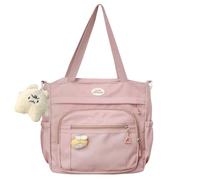 ANSAIR INS Sac à bandoulière for Fille école Messenger Couleur Unie Grande capacité Sac d'école Japonais Sac à Dos asthétique (Color : Pink+Pendant)