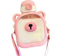 ANSAIR Kawaii Ours Bouteilles d'eau Bouteille d'eau carrée Mignonne avec et Sangle Ours en Plastique Gourde étanche for Filles École Sport 24 oz (Color : Pink)